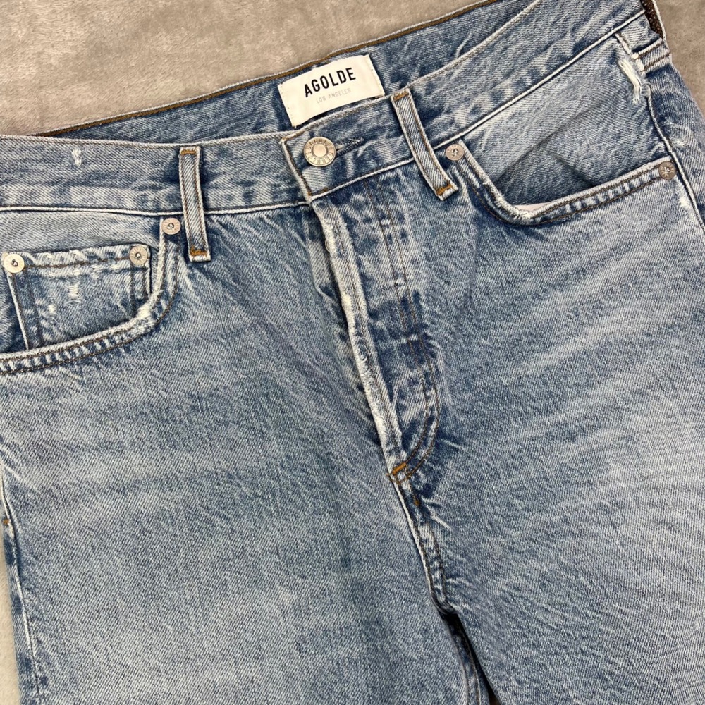 AGOLDE Jaime Jeans Womens 24 Light Wash Blue Distressed High Rise Straight Leg‎
